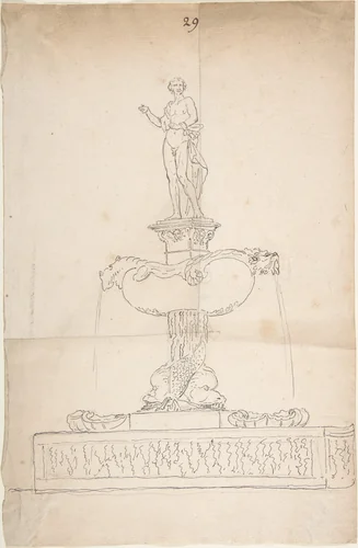 Sketch of Fountain by anonymous, drawing, 1700-1799