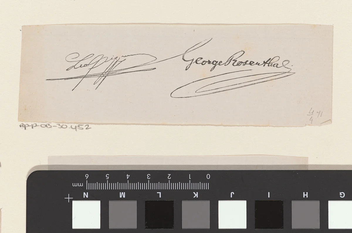 Handtekeningen van de bankiers Leo Lippmann en George Rosenthal van de bank Lippmann, Rosenthal & Comp. te Amsterdam by Isaac Weissenbruch, print, 1859-1912