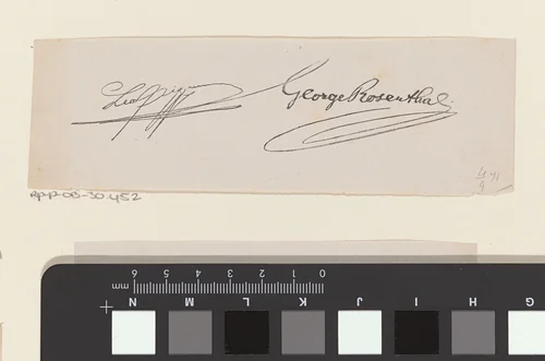 Handtekeningen van de bankiers Leo Lippmann en George Rosenthal van de bank Lippmann, Rosenthal & Comp. te Amsterdam by Isaac Weissenbruch, print, 1859-1912