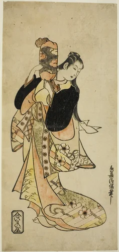 The Actor Ichikawa Monnosuke I as Oiso no Tora in the play "Nigiwai Suehiro Soga," performed at the Morita Theater in the first month, 1721 (?) by Torii Kiyonobu I (鳥居 清信), print, 1716-1726