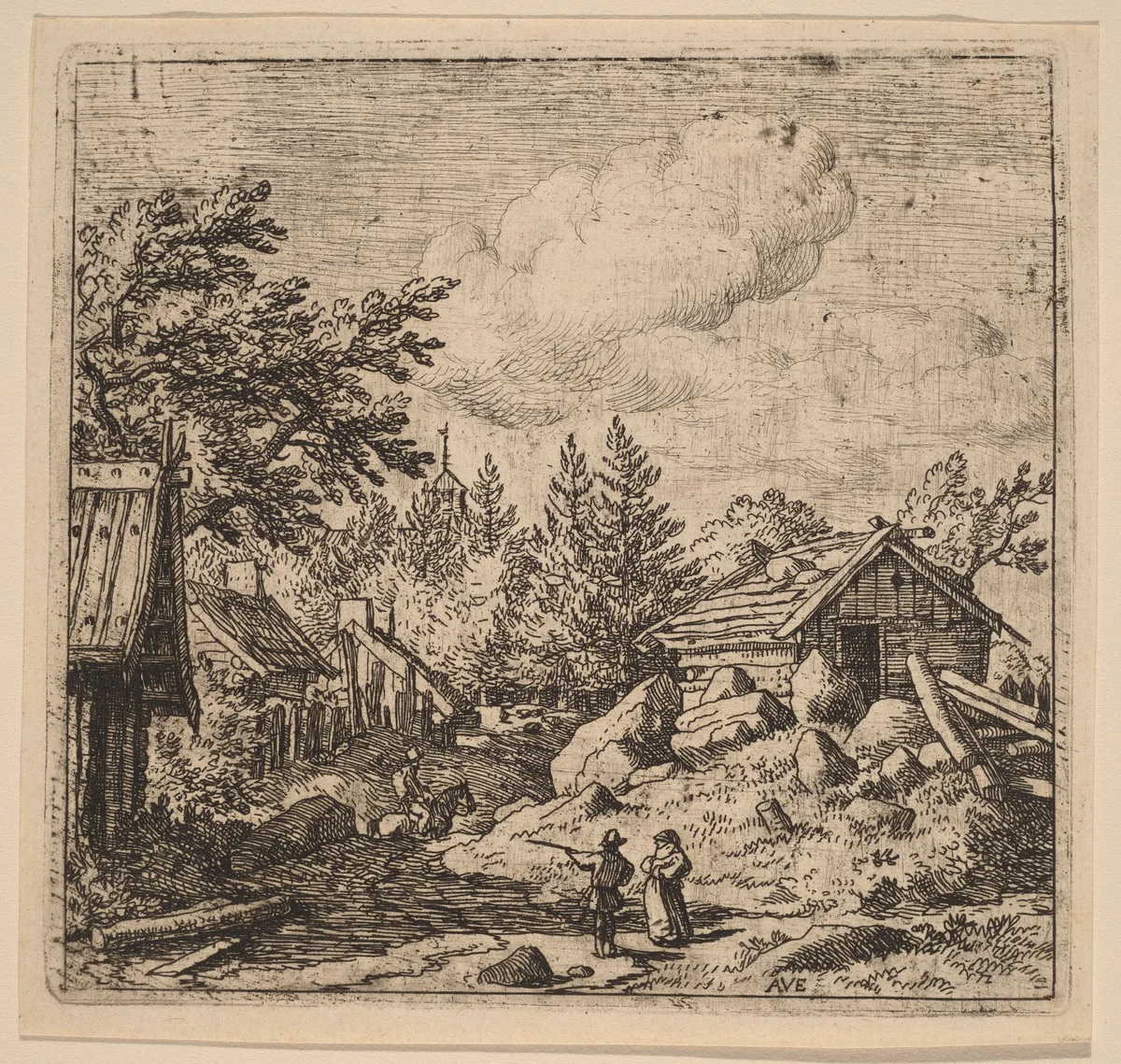 Hamlet on Mountainous Ground by Allart van Everdingen, print, 1645-1656