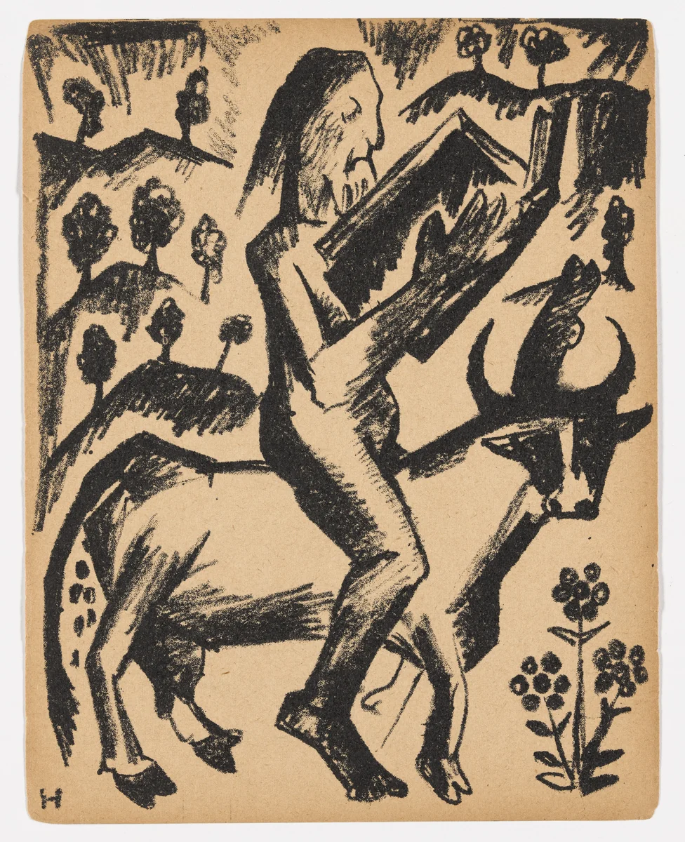 Plate from the illustrated book Pustynniki; Pustynnitsa. Dve poemy (Hermits; Hermitess: Two Poems) by Natalia Goncharova, illustrated book, 1913