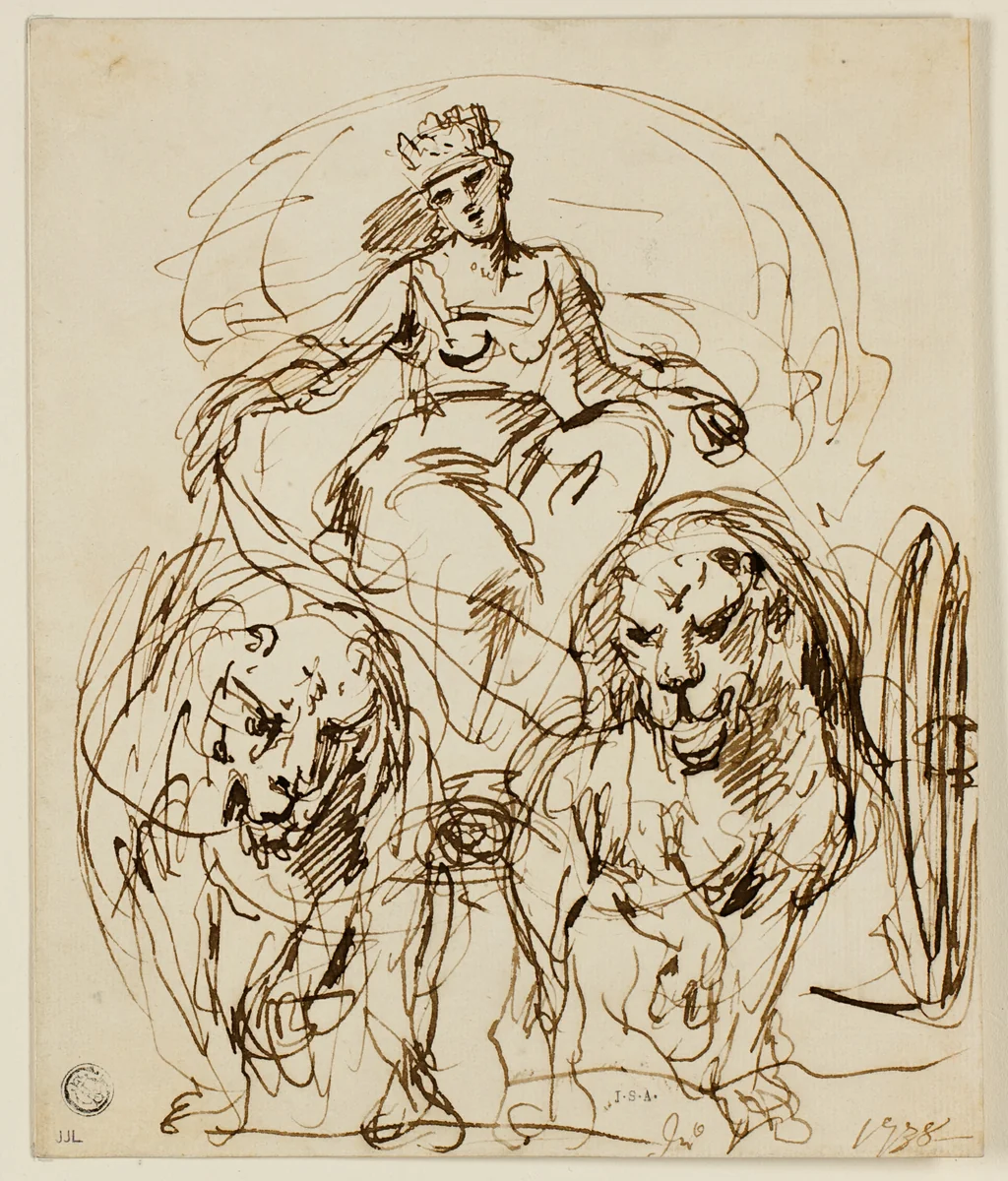 Cybele on Chariot Drawn by Lions by John Vanderbank, drawing, 1738-1739