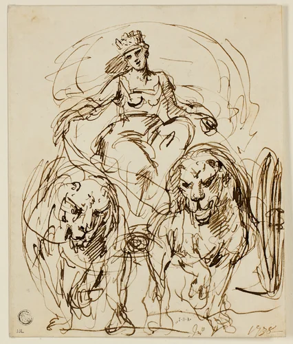 Cybele on Chariot Drawn by Lions by John Vanderbank, drawing, 1738-1739