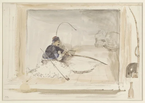 Zittende katoenwerker by Denis Auguste Marie Raffet, drawing, 1837