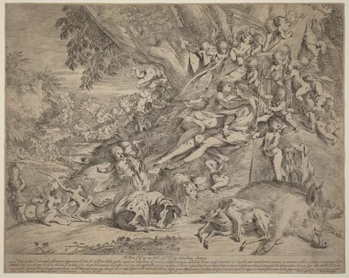 Venus and Adonis by Pietro Testa, print, 1631-1637