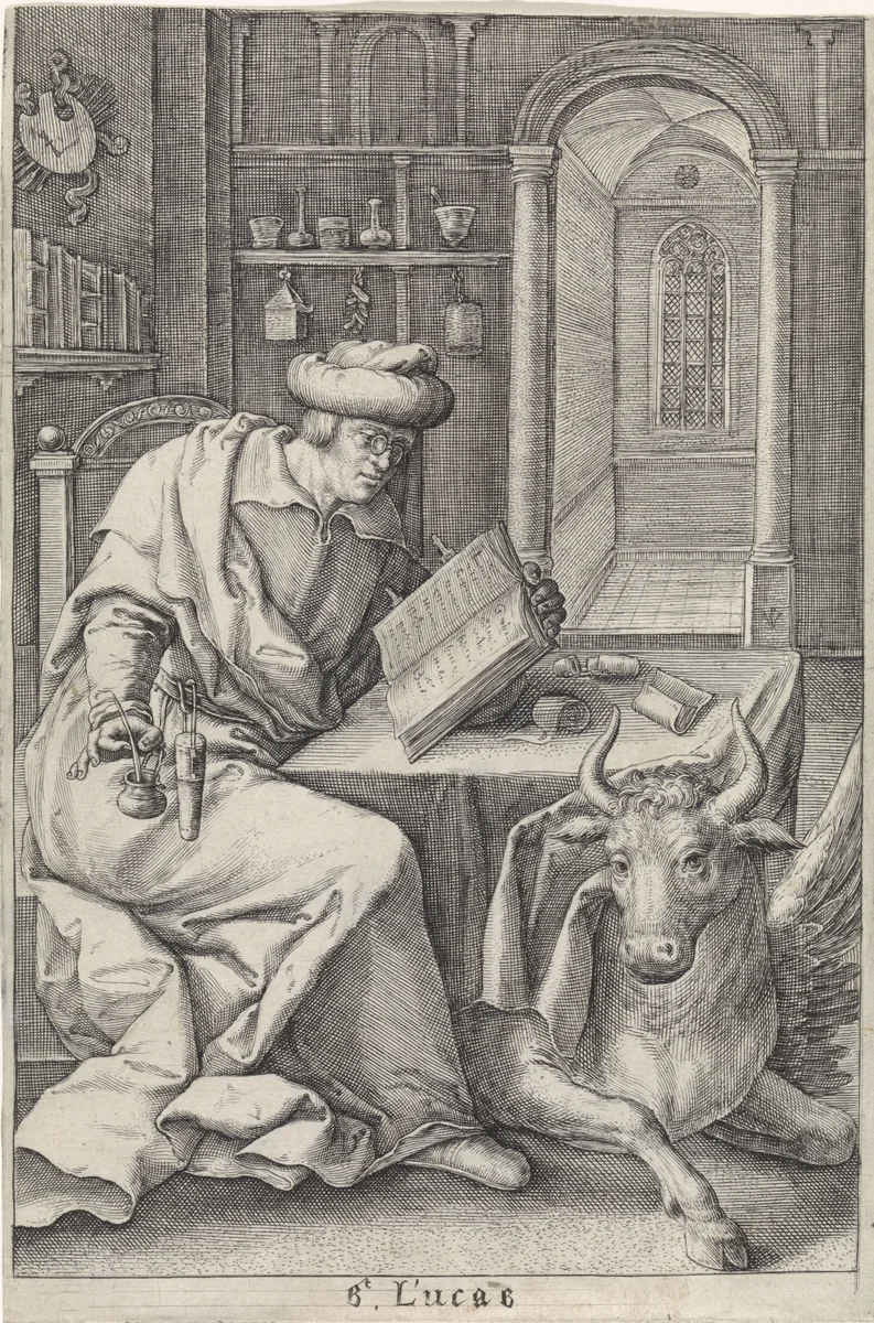 Evangelist Lucas by Unknown, print, 1574-1637