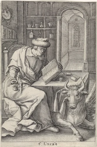 Evangelist Lucas by Unknown, print, 1574-1637