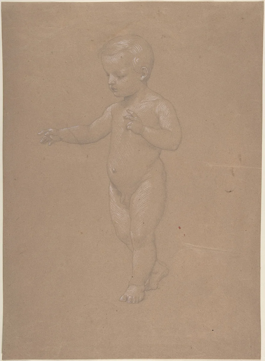 Nude Boy, Walking to the Left by Anselm Feuerbach, drawing, 1840-1880