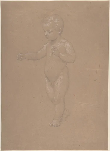 Nude Boy, Walking to the Left by Anselm Feuerbach, drawing, 1840-1880