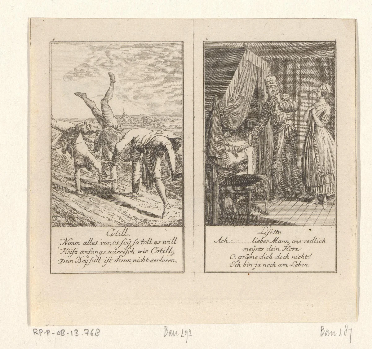 Twee scènes uit Gellert's Fabelen by Daniel Nikolaus Chodowiecki, print, 1776