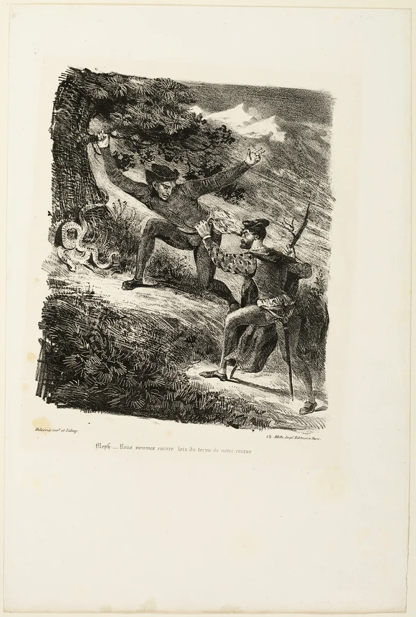 Faust and Mephistopheles in the Harz Mountains, from Faust by Eugène Delacroix, print, 1828