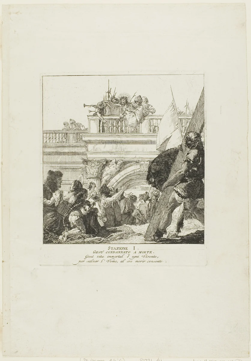 Christ is Condemed to Death, plate one from Stations of the Cross by Giovanni Domenico Tiepolo, print, 1748