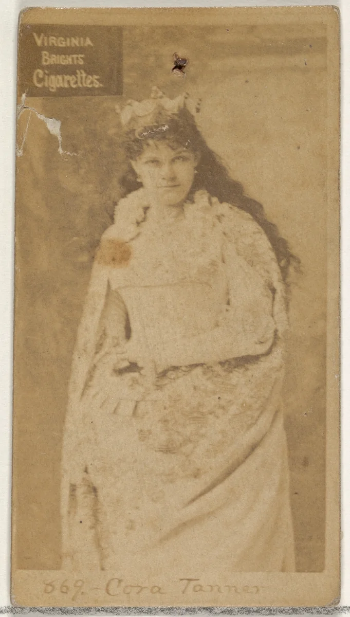 Card 869, Cora Tanner, from the Actors and Actresses series (N45, Type 2) for Virginia Brights Cigarettes by Allen & Ginter, photograph, 1885-1891