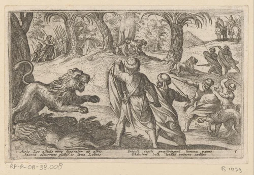 Jacht op leeuwen by Antonio Tempesta, print, 1602