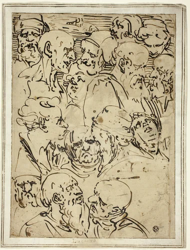 Sketches of Heads by Luca Cambiaso, drawing, 1563-1567
