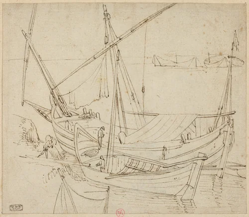 Boats by Agostino Tassi, drawing, 1565-1644