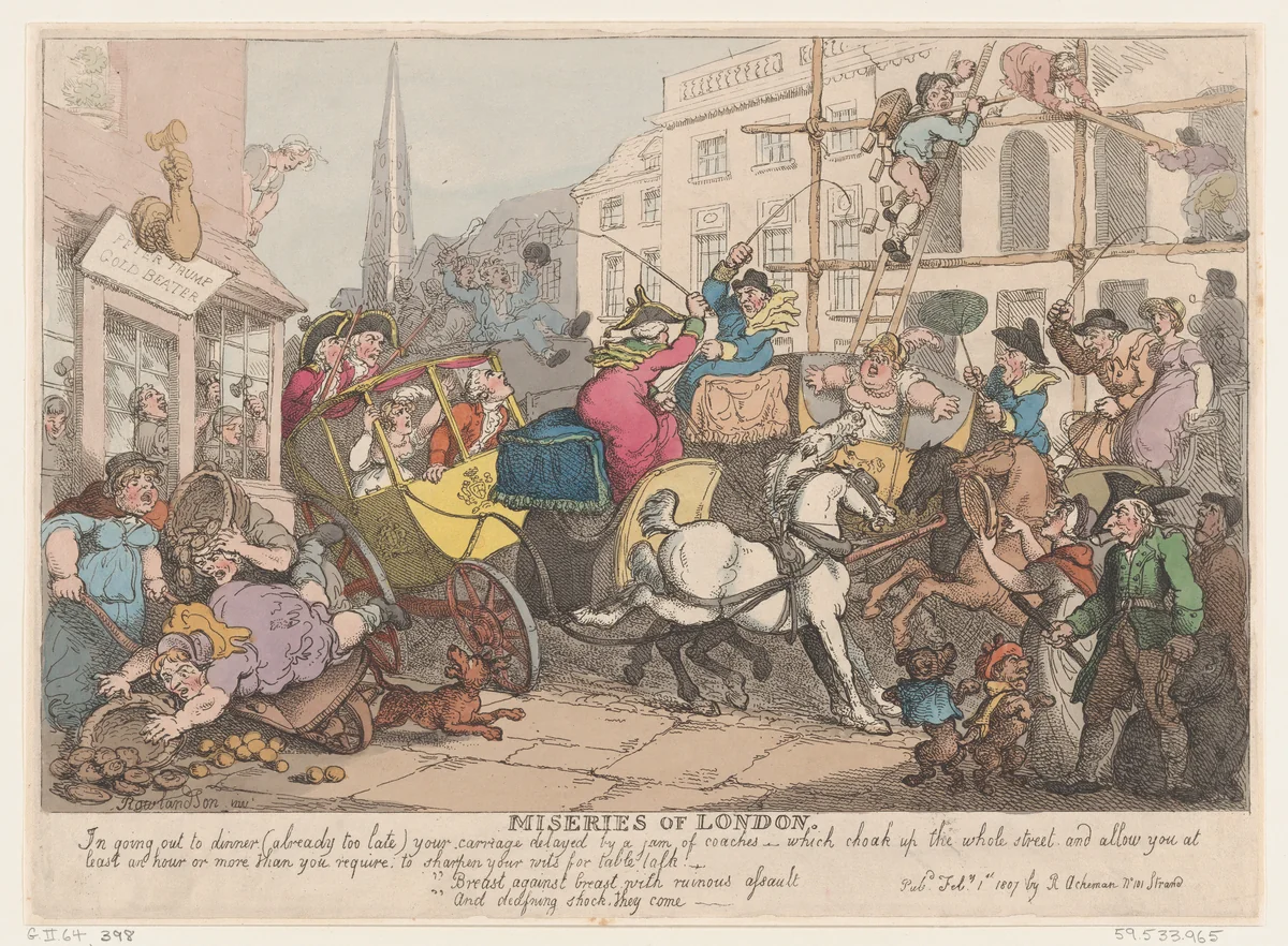 Miseries of London: Going out to Dinner by Thomas Rowlandson, print, 1807