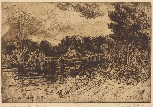 The Test at Longparish by Francis Seymour-Haden, print, 1882