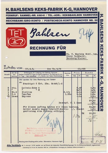 Stationery invoice for Hermann Bahlsen’s Cookie factory (Keks-Fabrik), Hannover by Kurt Schwitters, design, 1929