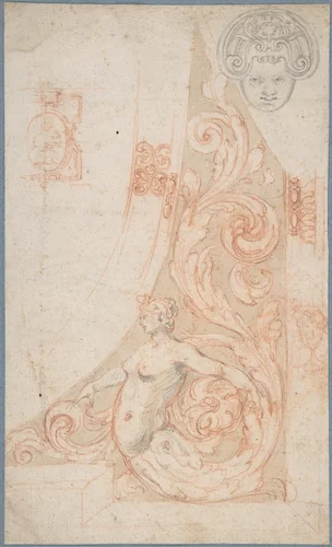 Frame Design with Antique Design, and other sketches by anonymous, drawing, 1600-1699