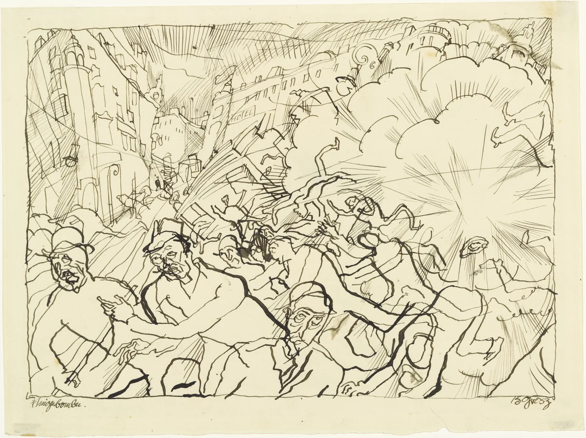 Air Attack (Fliegerbombe) by George Grosz, drawing, 1915