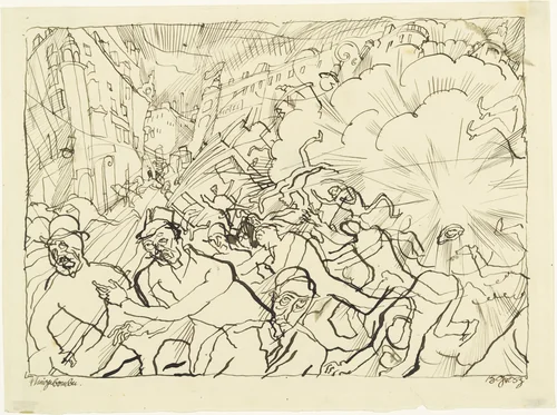 Air Attack (Fliegerbombe) by George Grosz, drawing, 1915