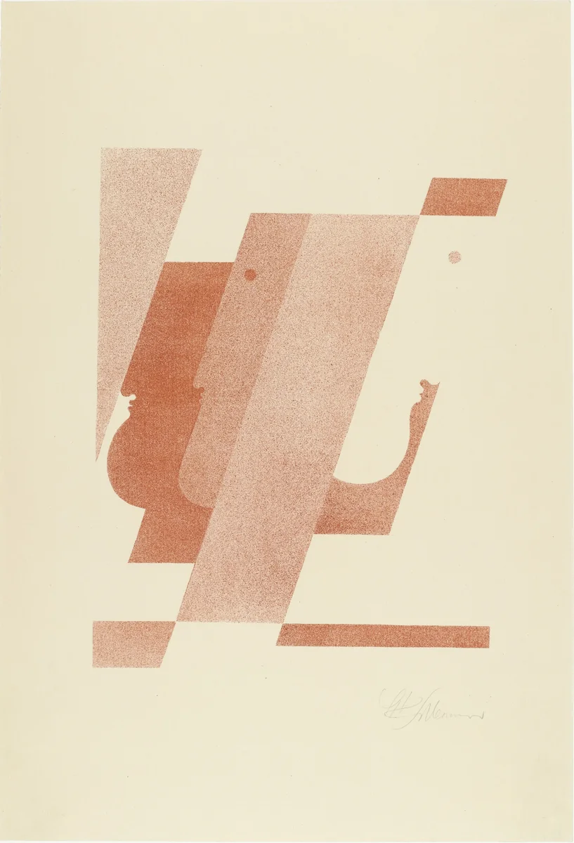 Three Vertical Profiles, One Pointing to the Right (Drei Profile in Senkrechten, eines nach rechts) from Play on Heads (Spiel mit Köpfen) by Oskar Schlemmer, print, 1920