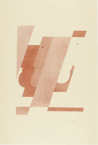 Three Vertical Profiles, One Pointing to the Right (Drei Profile in Senkrechten, eines nach rechts) from Play on Heads (Spiel mit Köpfen) by Oskar Schlemmer, print, 1920