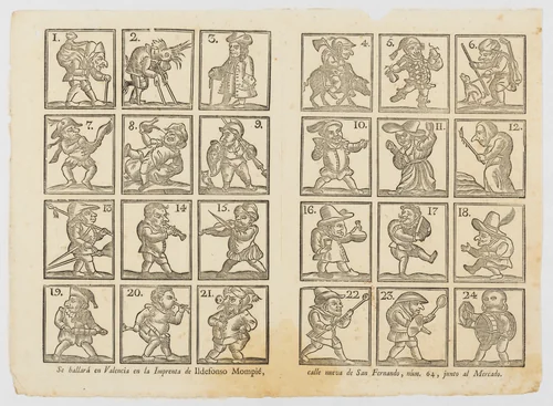24 male dwarfs representing the trades and character types by Ildefonso Mompié, print, 1815-1825