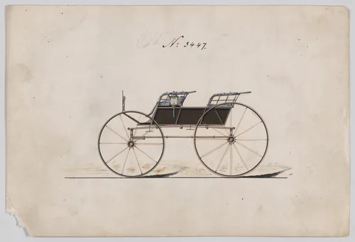 Design for 4 seat Phaeton, no top, no. 3447 by Brewster & Co., drawing, 1878