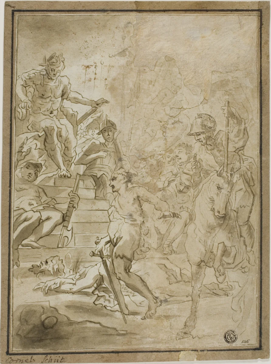 Beheading of Male Saint in Presence of Roman Ruler by Cornelis Schut, drawing, 1617-1655