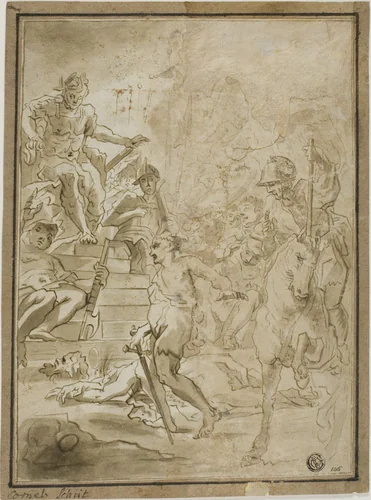 Beheading of Male Saint in Presence of Roman Ruler by Cornelis Schut, drawing, 1617-1655