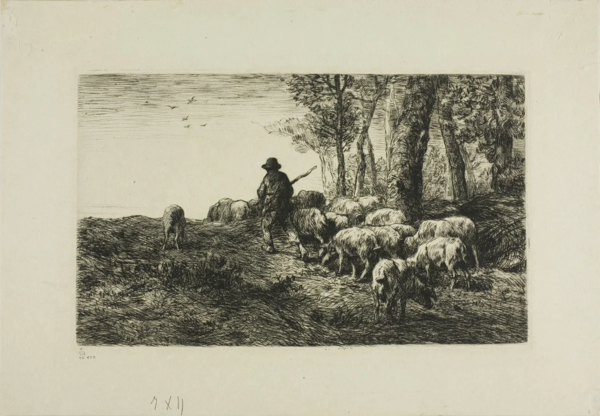 Man with Herd of Pigs by Charles-Émile Jacque, print, 1861-1871