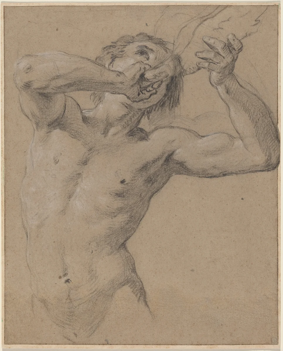 A Triton Blowing a Conch Shell by Jean-Baptiste Nattier, drawing, 1724