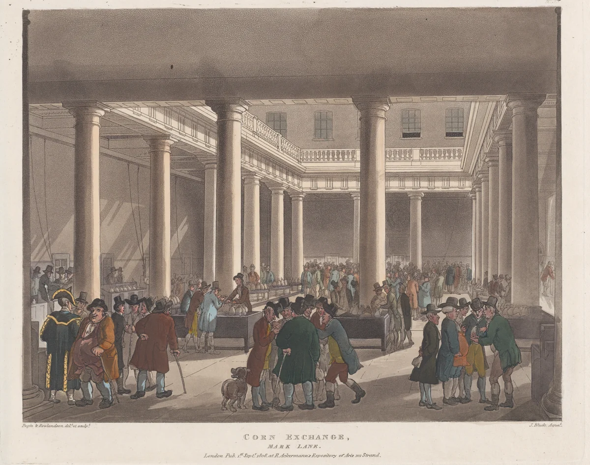 Corn Exchange, Mark Lane by Thomas Rowlandson, print, 1808