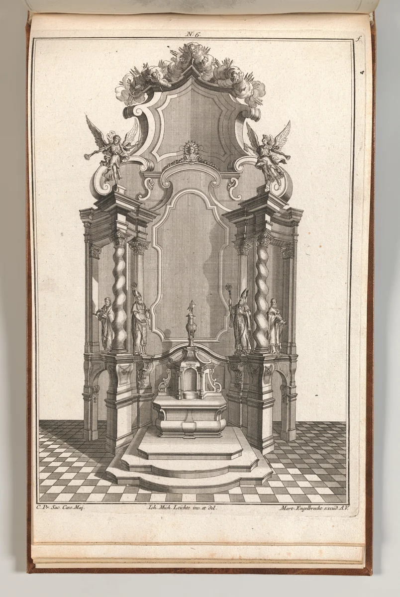 Design for a Monumental Altar, Plate f from 'Unterschiedliche Neu Inventierte Altäre mit darzu gehörigen Profillen u. Grundrißen.' by Johann Michael Leüchte, book, 1745-1755