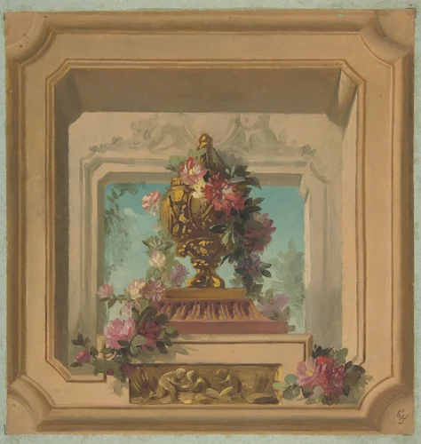 Trompe l'oeil design for a ceiling by Jules-Edmond-Charles Lachaise, drawing, 1850-1900