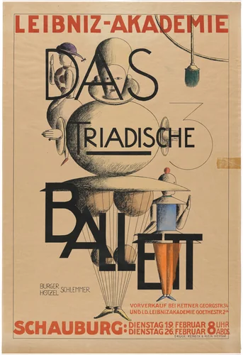 Poster for unrealized performances of The Triadic Ballet (Das Triadische Ballet), Leibniz-Akademie, Hannover by Oskar Schlemmer, print, 1924