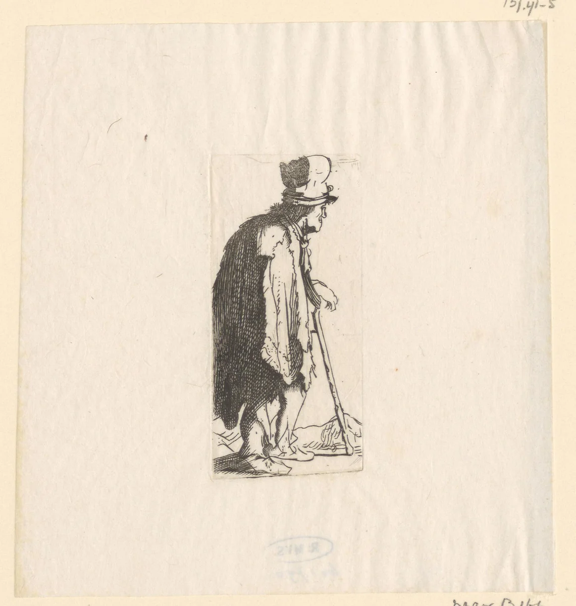Bedelaar met misvormde hand, leunend op een stok by William James Smith, print, 1824
