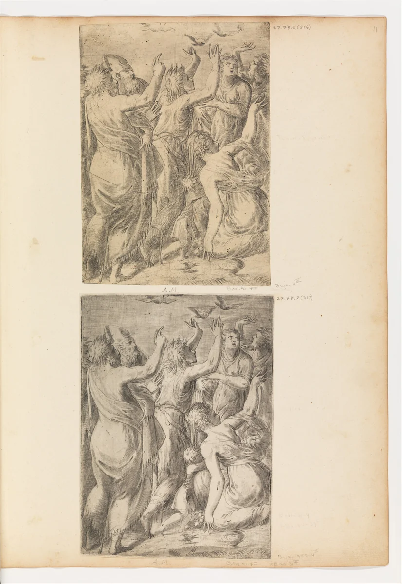 Moses Showing the Quails to the Israelites by Andrea Schiavone, print, 1510-1563