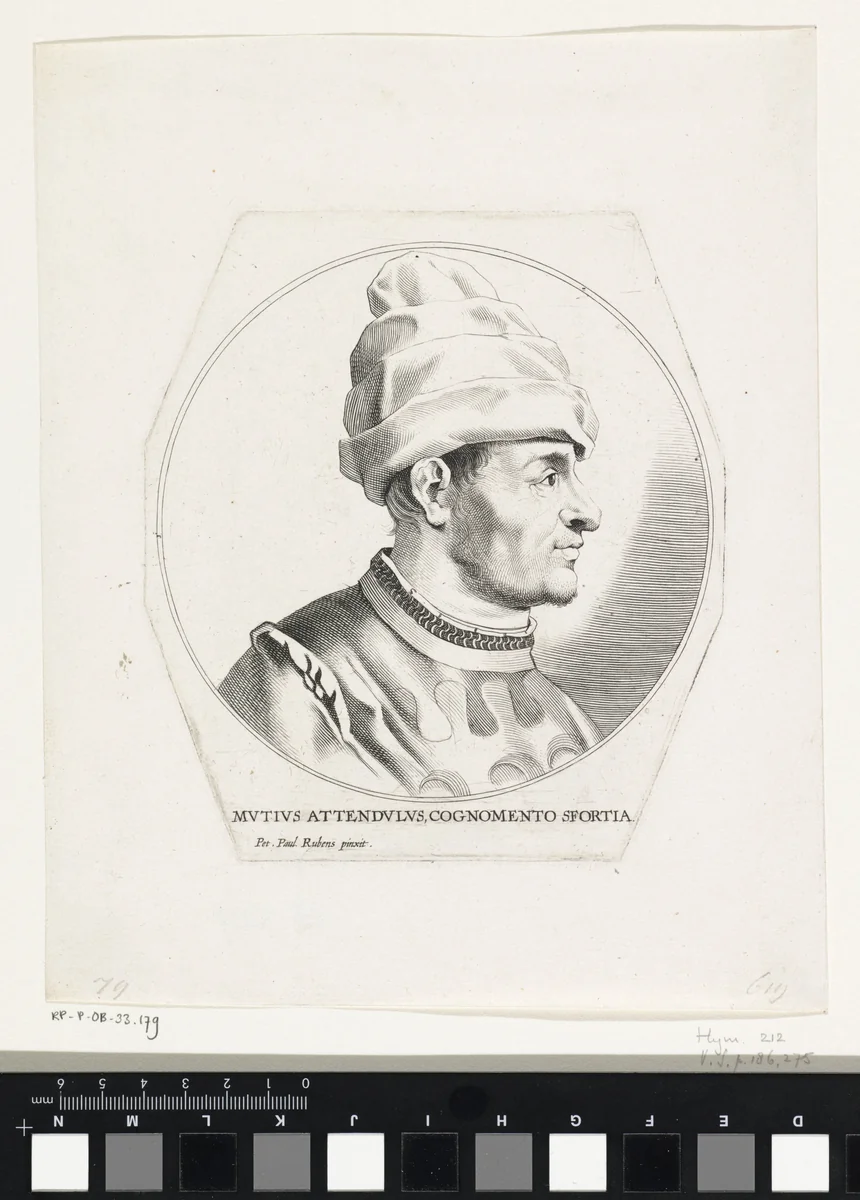 Portret van Muzio Attendolo Sforza by Lucas Vorsterman, print, 1619-1675