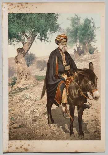 Femmes musulmanes Syriennes à Beyrouth, Costume de Ville (Man on a Donkey) by Félix Bonfils, photograph, 1875-1890