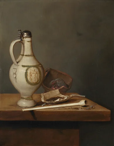 Still Life with Stoneware Jug and Pipe by Jan Jansz van de Velde, painting, 1652-1657