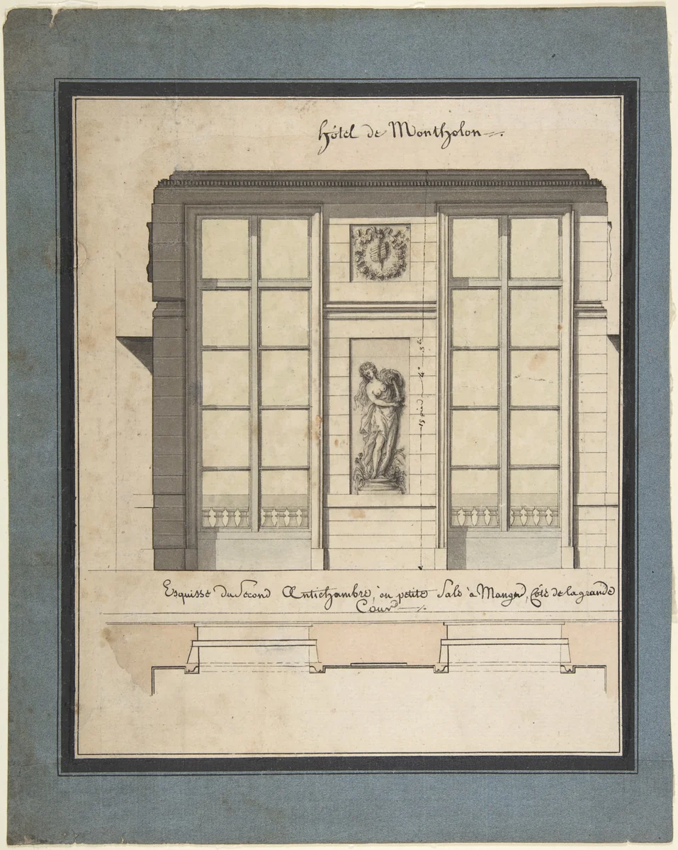Section and Plan of the Small Dining Room of the Hôtel de Montholon by Jean Jacques Lequeu, drawing, 1785-1786