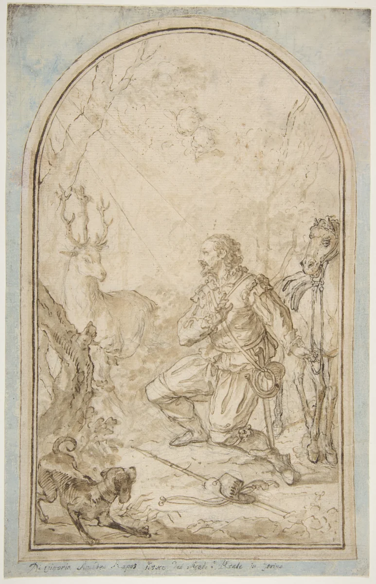 The Vision of St. Hubert by Vittorio Amedeo Rapous, drawing, 1728-1800