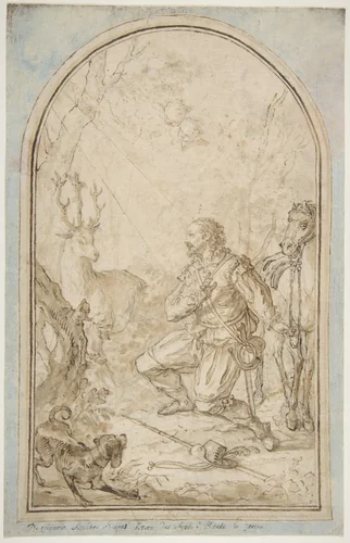 The Vision of St. Hubert by Vittorio Amedeo Rapous, drawing, 1728-1800