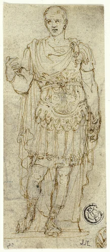 Statue of Augustus Caesar (recto and verso) by Unknown, drawing, 1580-1599