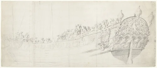 Het Hollandse oorlogsschip St. Catharina by Willem van de Velde, drawing, 1643-1707