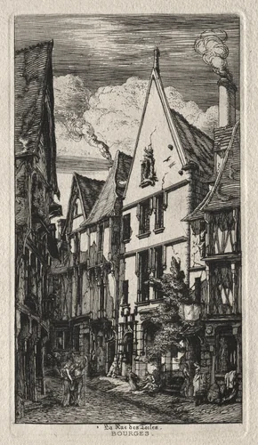 Rue des Toiles, Bourges by Charles Meryon, print, 1853